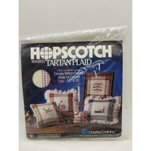 Hopscotch Tartan Pink, Gray & Blue Plaid 14 ct 15” X 15” Cross Stitch Fabric